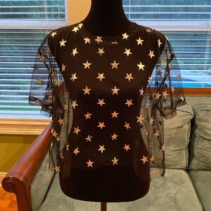 Silver star black sheer top